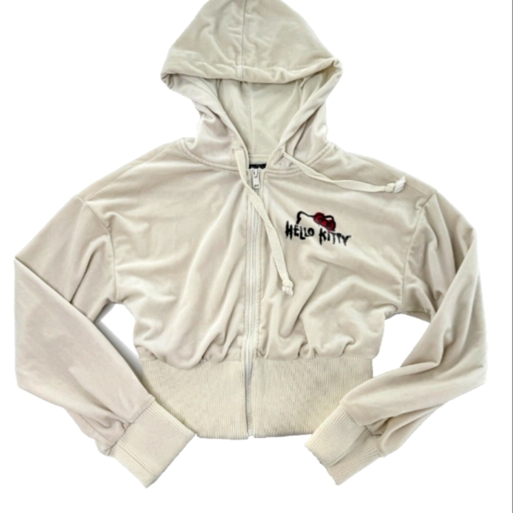 Hello Kitty & Friends x Forever 21 Womens Ivory Cropped Hoodie Full Zip sz M